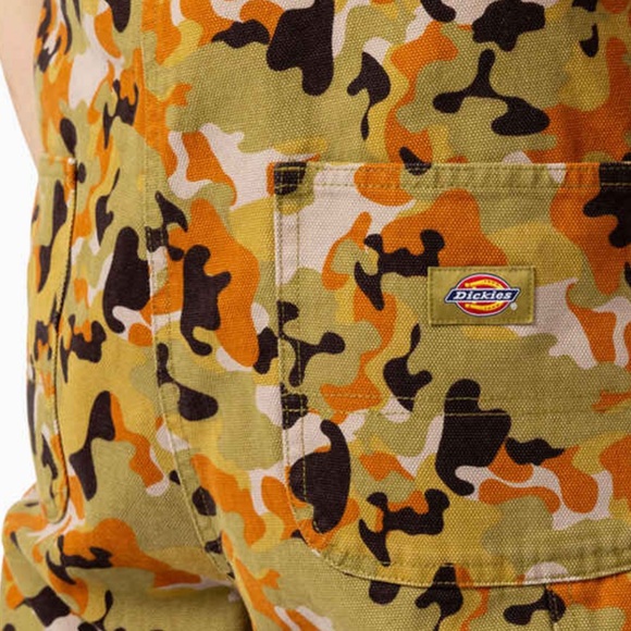 Dickies The Artondale Camo Print Duck Bib Overalls Green Orange Size Small NWT - Picture 6 of 13